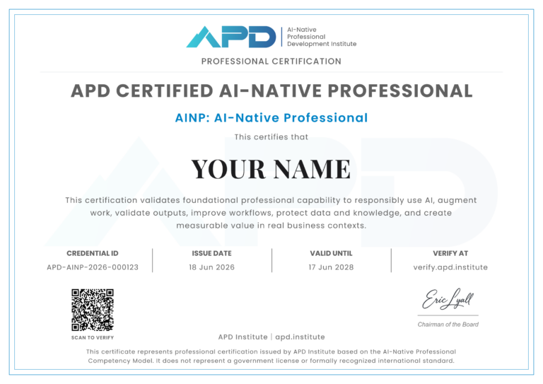 Sample APD Certified AI-Native Professional (AINP) certificate